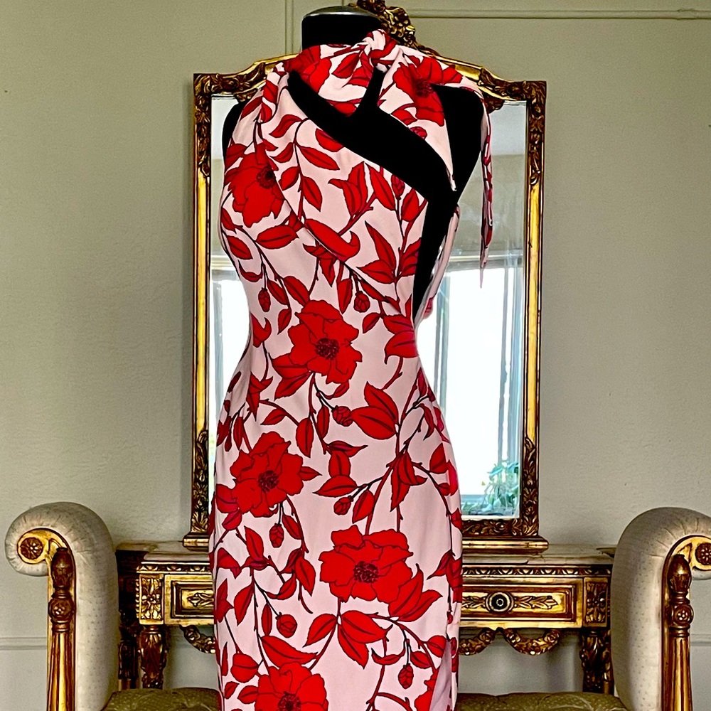 SOLD!One Shoulder Red Floral Dress